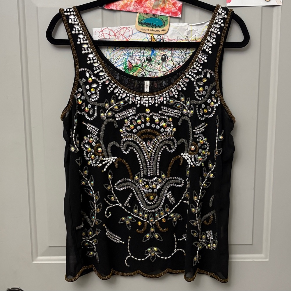 Willow & Clay Black Embellished Tank Top
